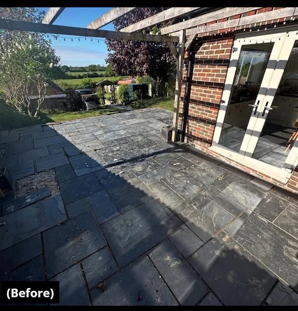 Natural stone garden patio installation